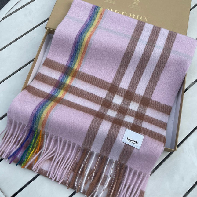 CHECK SCARF 200 CM IN LIGHT PINK MIX CAMEL BROWN CASHMERE 394750