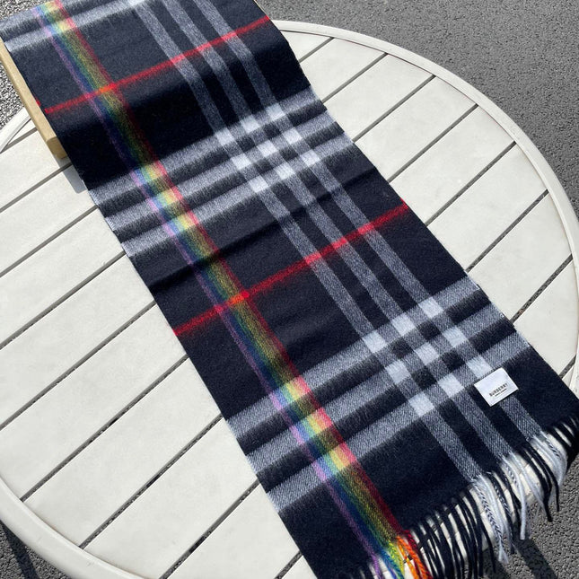 CHECK SCARF 200 CM IN BLACK MIX DOVE GRAY CASHMERE 394751