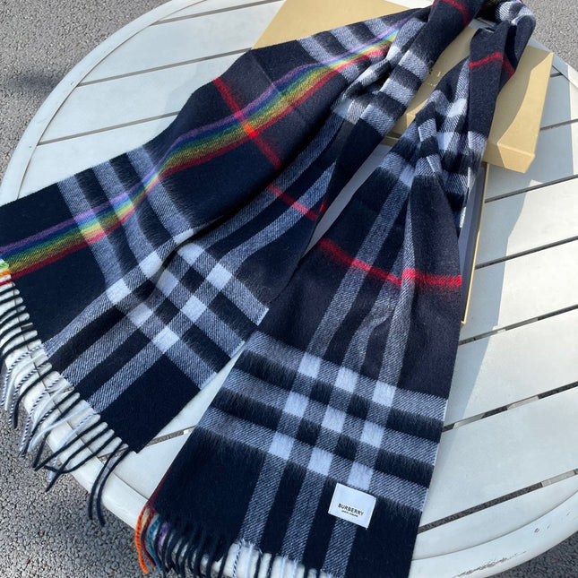 CHECK SCARF 200 CM IN BLACK MIX DOVE GRAY CASHMERE 394751