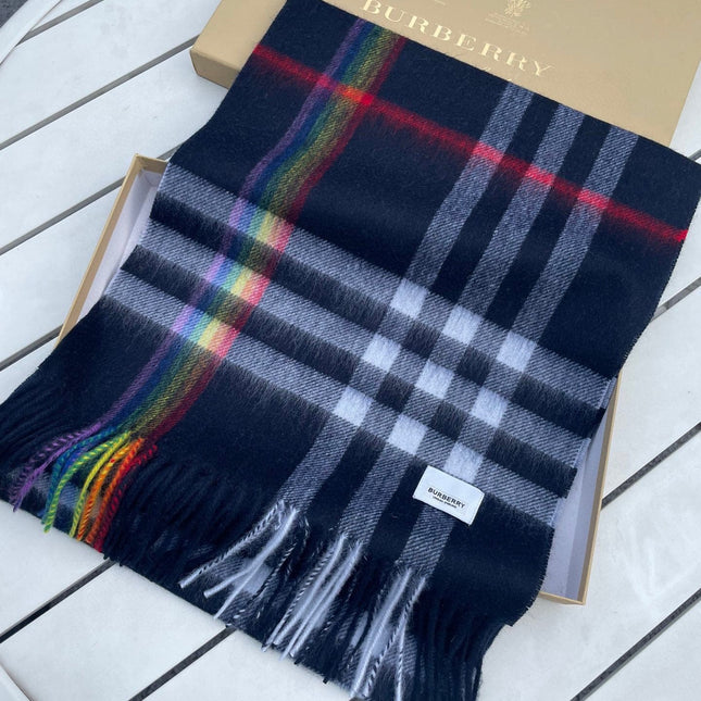 CHECK SCARF 200 CM IN BLACK MIX DOVE GRAY CASHMERE 394751