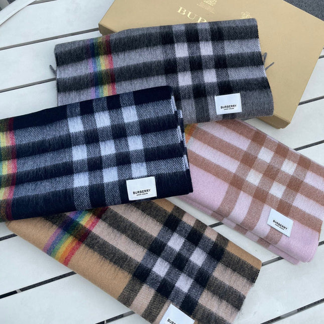 CHECK SCARF 200 CM IN BLACK MIX DOVE GRAY CASHMERE 394751