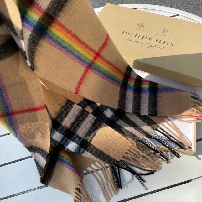 CHECK SCARF 200 CM IN CAMEL BEIGE MIX BLACK CASHMERE 394753