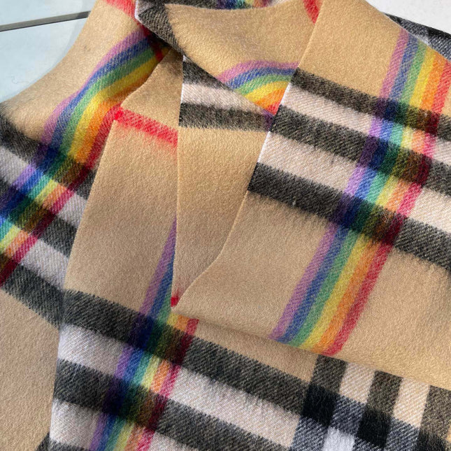 CHECK SCARF 200 CM IN CAMEL BEIGE MIX BLACK CASHMERE 394753