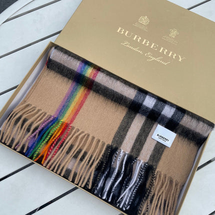 CHECK SCARF 200 CM IN CAMEL BEIGE MIX BLACK CASHMERE 394753