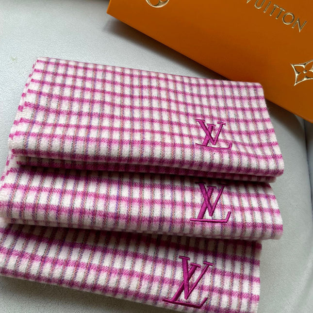 PLAID EMBROIDERY SCARF 180 CM IN BRIGHT PINK CASHMERE 399964