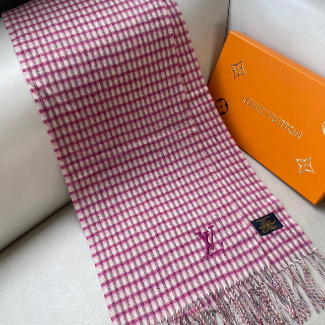 PLAID EMBROIDERY SCARF 180 CM IN BRIGHT PINK CASHMERE 399964
