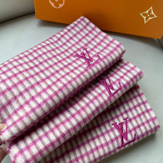 PLAID EMBROIDERY SCARF 180 CM IN BRIGHT PINK CASHMERE 399964