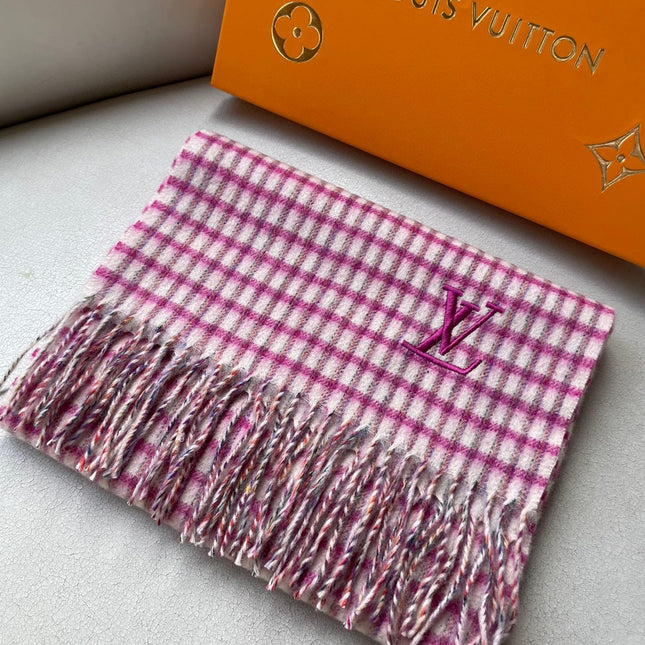 PLAID EMBROIDERY SCARF 180 CM IN BRIGHT PINK CASHMERE 399964