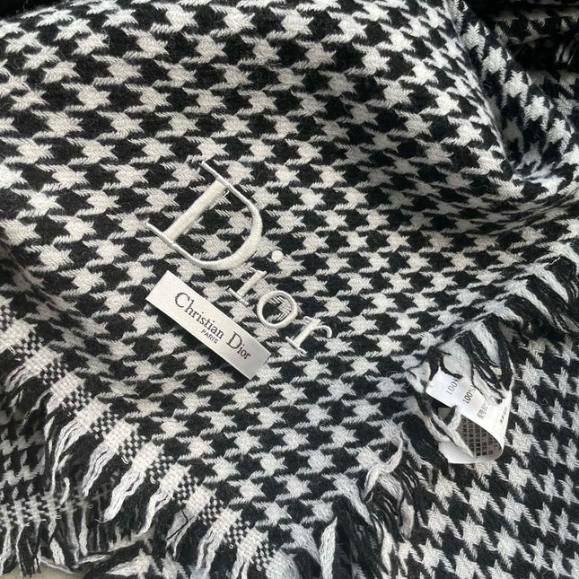 HOUNDSTOOTH SCARF 200 CM IN BLACK MIX WHITE WOOL 399969