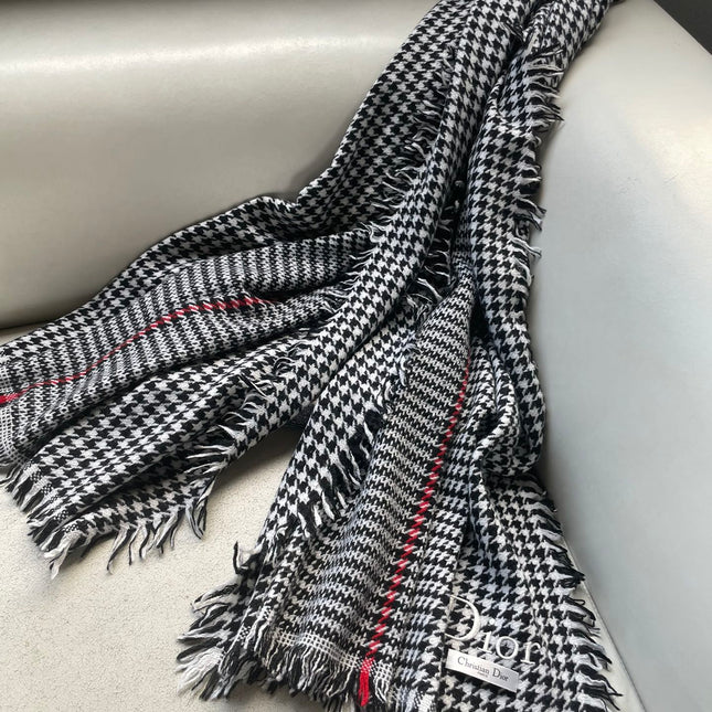 HOUNDSTOOTH SCARF 200 CM IN BLACK MIX WHITE WOOL 399969