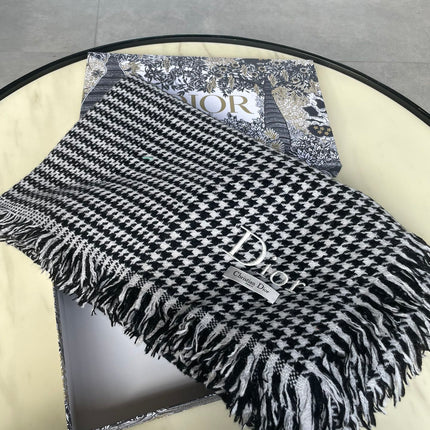 HOUNDSTOOTH SCARF 200 CM IN BLACK MIX WHITE WOOL 399969