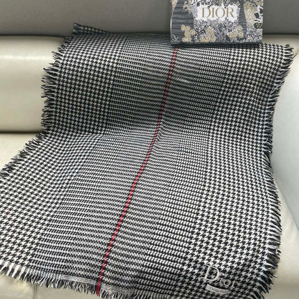 HOUNDSTOOTH SCARF 200 CM IN BLACK MIX WHITE WOOL 399969