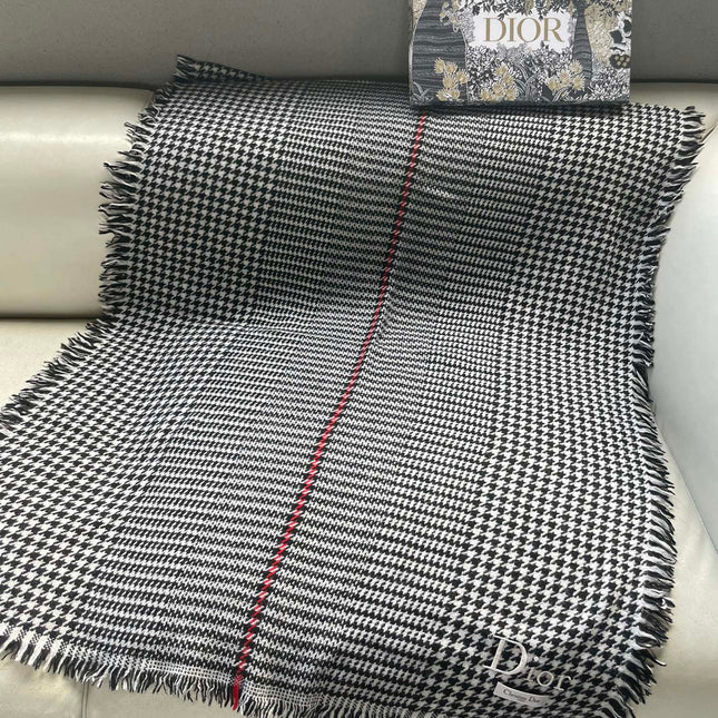 HOUNDSTOOTH SCARF 200 CM IN BLACK MIX WHITE WOOL 399969