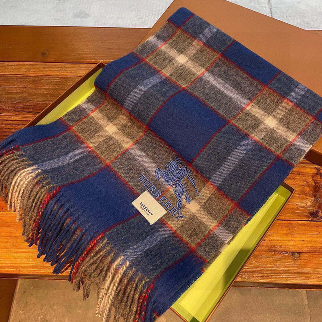 CASHMERE CHECK SCARF BLUE MIX LIGHT GRAY 407521
