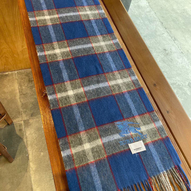 CASHMERE CHECK SCARF BLUE MIX LIGHT GRAY 407521