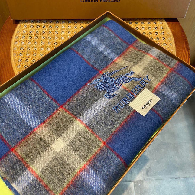 CASHMERE CHECK SCARF BLUE MIX LIGHT GRAY 407521