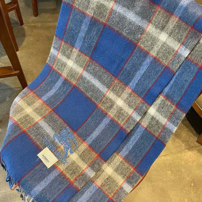 CASHMERE CHECK SCARF BLUE MIX LIGHT GRAY 407521