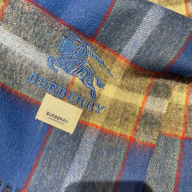 CASHMERE CHECK SCARF BLUE MIX LIGHT GRAY 407521