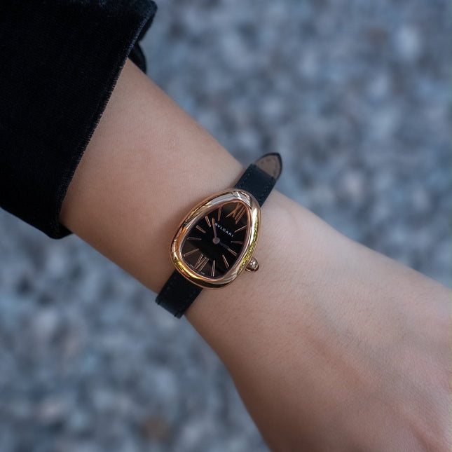 SERPENTI ROSE GOLD CASE BLACK LEATHER STRAP