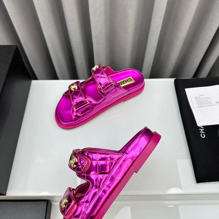 dad sandals dark pink metalic lambskin mules