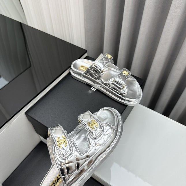 dad sandals silver metalic lambskin mules