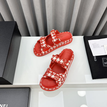 dad sandals red white mules