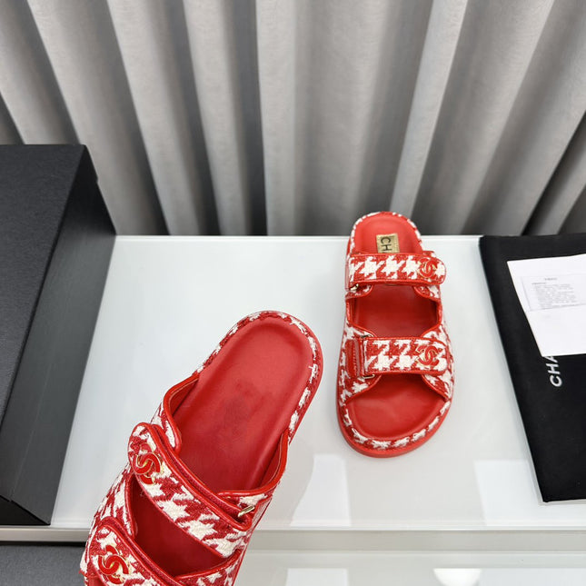 dad sandals red white mules