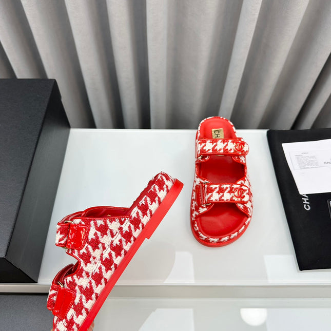 dad sandals red white mules