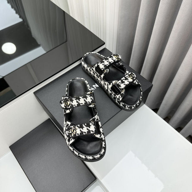 dad sandals black white mules