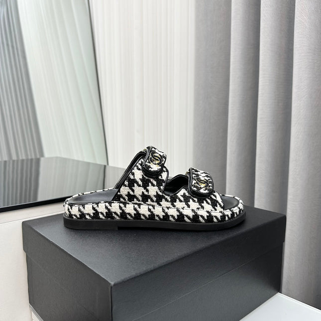 dad sandals black white mules