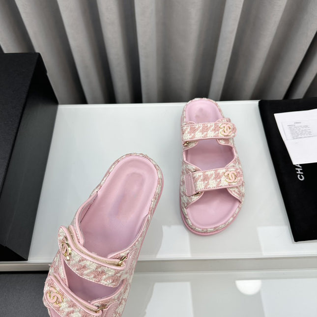 dad sandals pink white mules