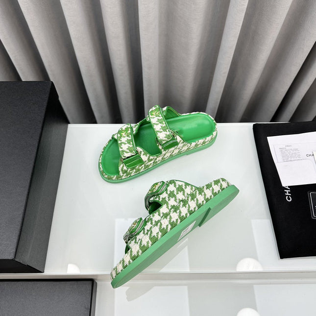 dad sandals green white mules