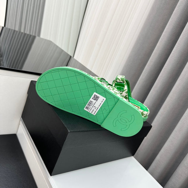dad sandals green white mules