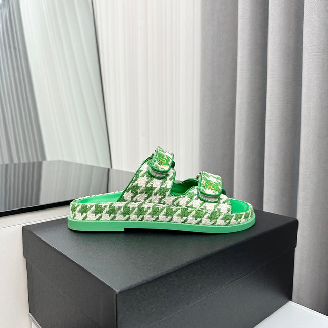 dad sandals green white mules
