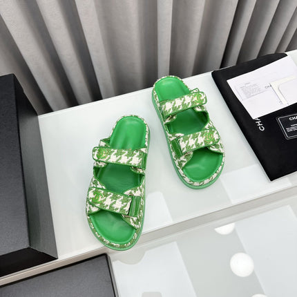 dad sandals green white mules