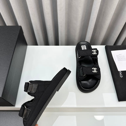 dad sandals black textile mules