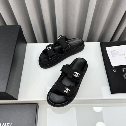 dad sandals black textile mules
