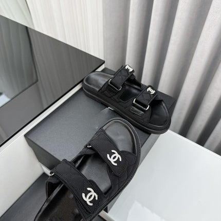 dad sandals black textile mules