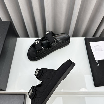 dad sandals black textile mules