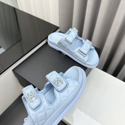 dad sandals cloud blue lambskin mules