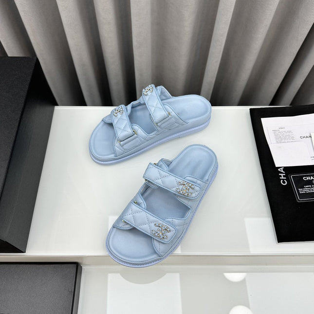 dad sandals cloud blue lambskin mules