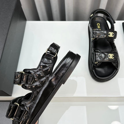 dad sandals black patent lambskin