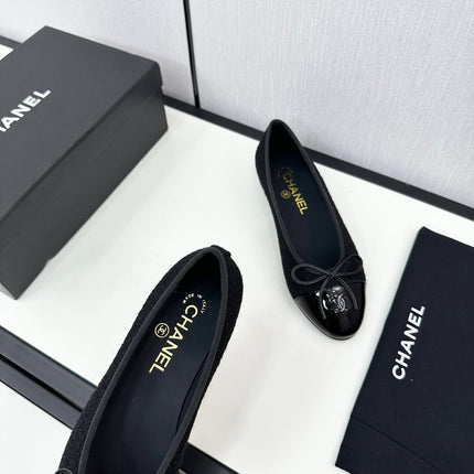BALLET FLATS IN BLACK TWEED AND CALFSKIN