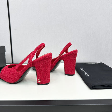 HIGH SLINGBACK ROSE RED TWEED AND BLACK CALFSKIN