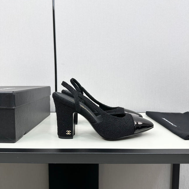 HIGH SLINGBACK BLACK TWEED AND CALFSKIN