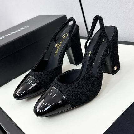 HIGH SLINGBACK BLACK TWEED AND CALFSKIN