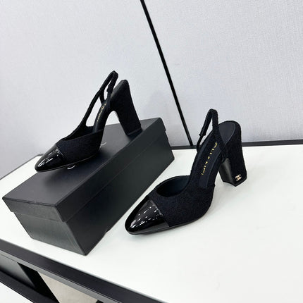 HIGH SLINGBACK BLACK TWEED AND CALFSKIN