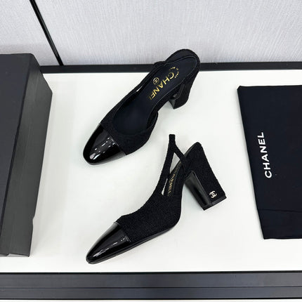 HIGH SLINGBACK BLACK TWEED AND CALFSKIN