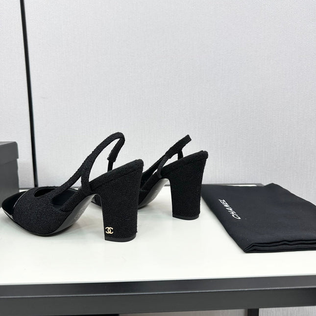 HIGH SLINGBACK BLACK TWEED AND CALFSKIN