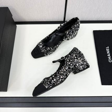 CC MARY JANE IN BLACK SEQUINS AND VELVET